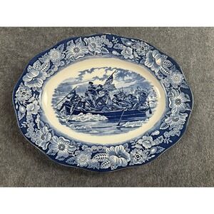 Liberty Blue Staffordshire Washington Crossing The Delaware Platter 14"